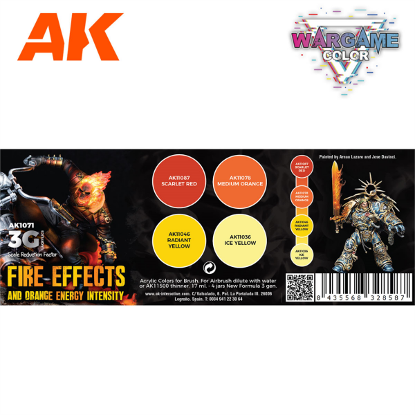 AK 1071 4x17 ml. Ateş Efektleri, 3Gen Akrilik Wargame Boya Seti
