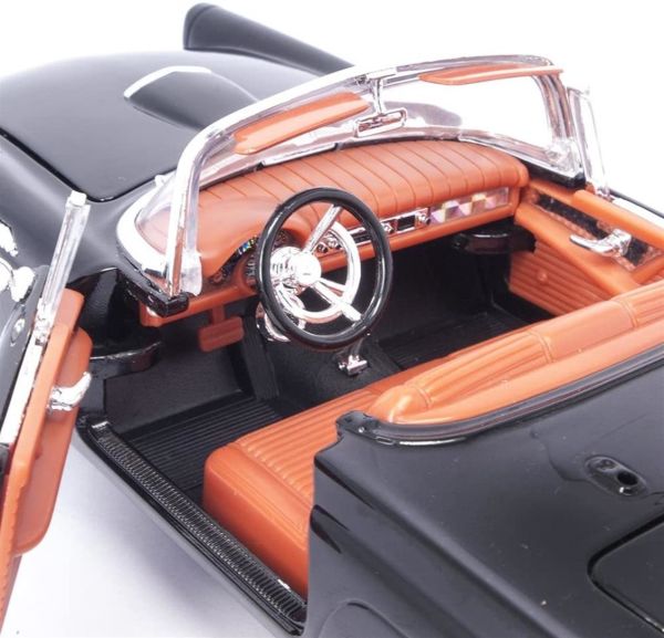 Road Signature 92358 1/18 Ölçek, 1958 Ford Thunderbird, Black, Sergilemeye Hazır Metal Araba Modeli