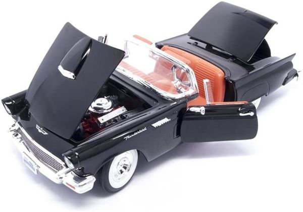 Road Signature 92358 1/18 Ölçek, 1958 Ford Thunderbird, Black, Sergilemeye Hazır Metal Araba Modeli