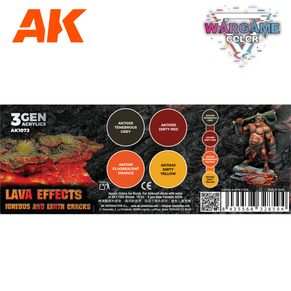 AK 1072 4x17 ml. Lav Efektleri, 3Gen Akrilik Wargame Boya Seti