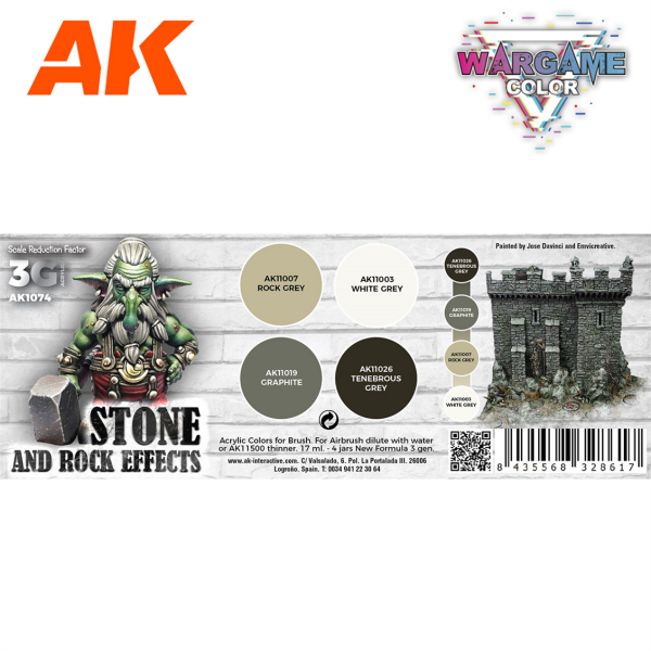 AK 1074 4x17 ml. Taş ve Kaya Efektleri, 3Gen Akrilik Wargame Boya Seti