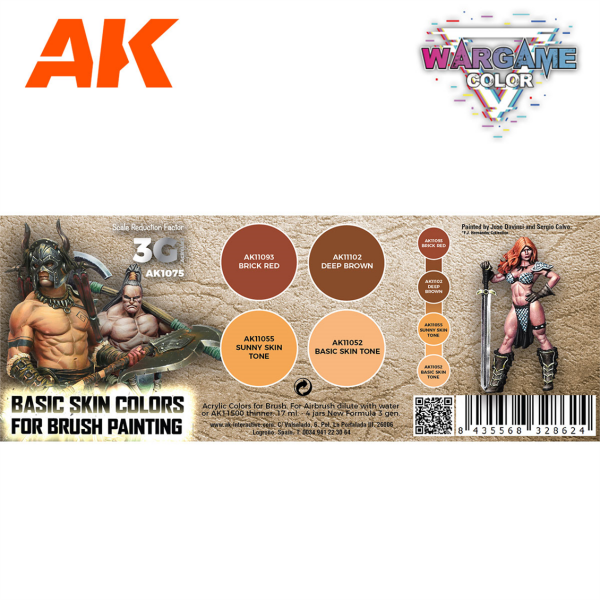 AK 1075 4x17 ml. Basit Ten Renkleri, 3Gen Akrilik Wargame Boya Seti