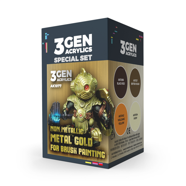 AK 1077 4x17 ml. Metal Olmayan Metaı Altın (W.B.), 3Gen Akrilik Wargame Boya Seti