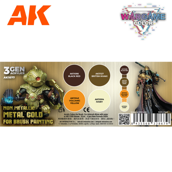 AK 1077 4x17 ml. Metal Olmayan Metaı Altın (W.B.), 3Gen Akrilik Wargame Boya Seti
