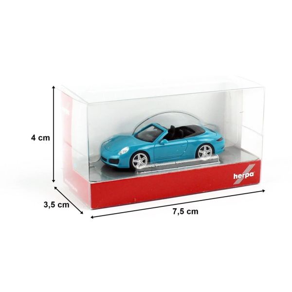 Herpa 028844-002 1/87 Ölçek, Porsche 911 C2 Cabrio, Miami Mavisi, Sergilemeye Hazır Model Araç