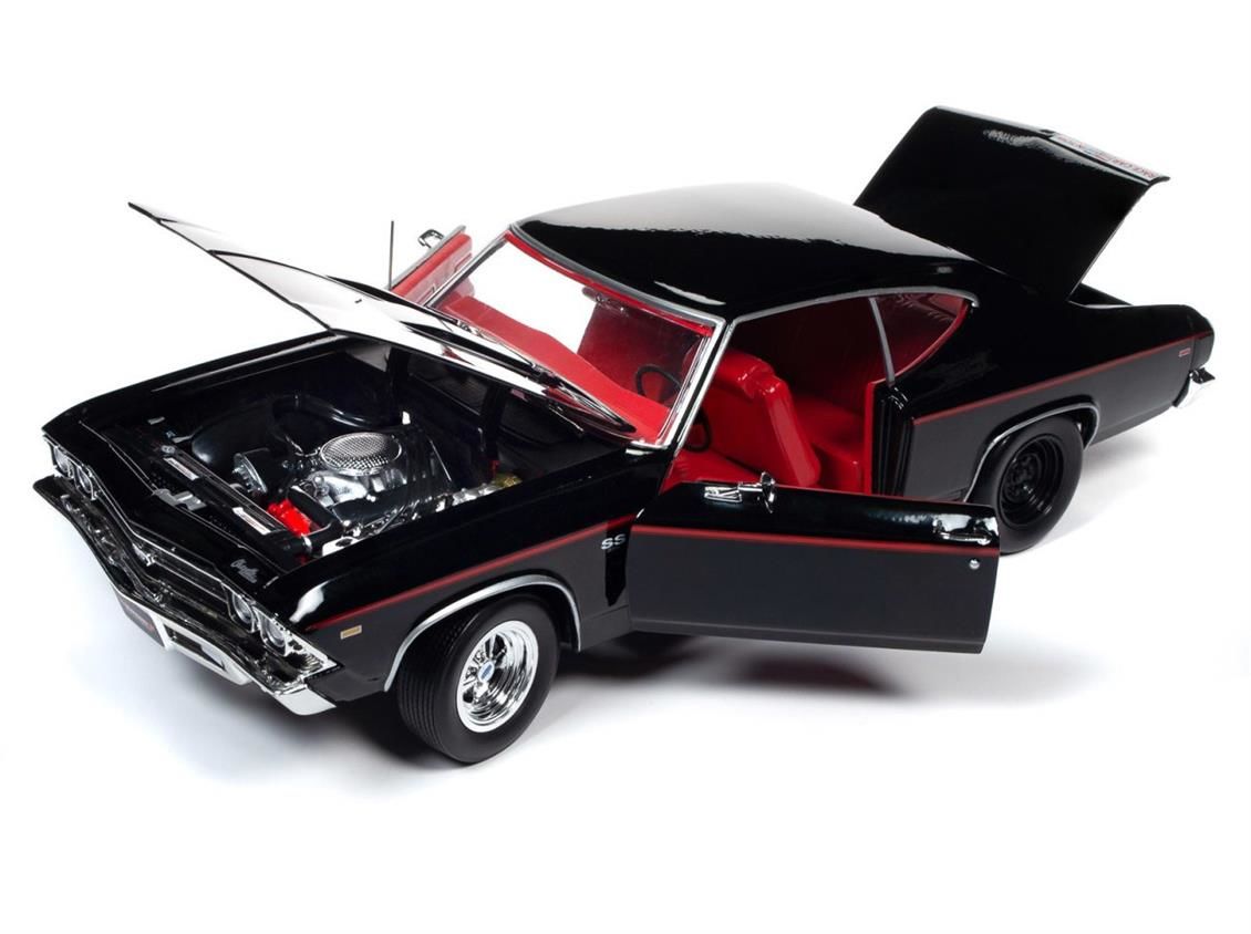 Autoworld 1190 1/18 Ölçek, 1969 Chevy Chevelle SS 396, Siyah, Sergilemeye Hazır Metal Araba Modeli