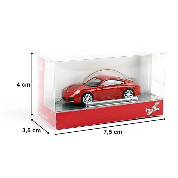 Herpa 028639-002 1/87 Ölçek, Porsche 911 Carrera4S, Kırmızı,Sergilemeye Hazır Model Araç