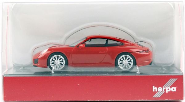 Herpa 028639-002 1/87 Ölçek, Porsche 911 Carrera4S, Kırmızı,Sergilemeye Hazır Model Araç