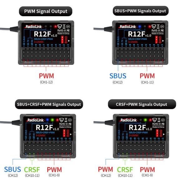 Radiolink R12F 12 Kanal Alıcı 2.4Ghz (S-BUS+CRSF+PWM)