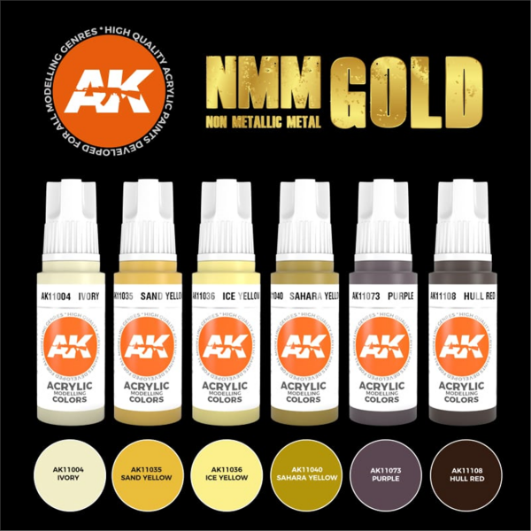 AK 11606 6x17ml. Altın, NMM (Non Metalic Metal) Tekniği Akrilik 3GEN Model Boyası Seti