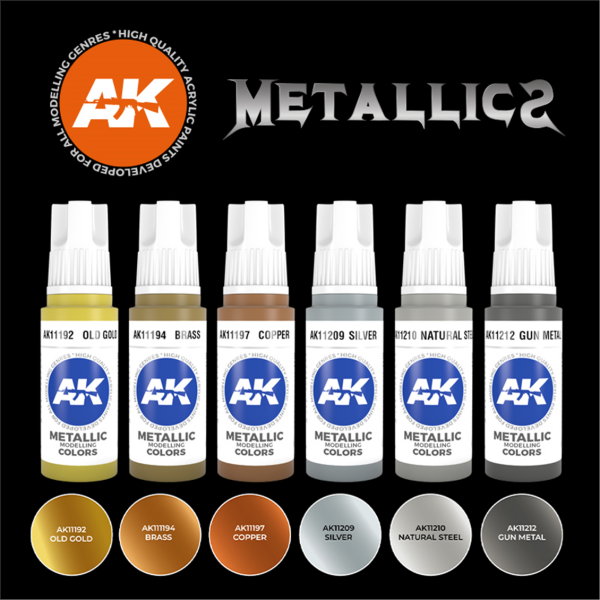 AK 11608 6x17 ml. Metalik Renkler, Akrilik 3GEN Model Boyası Seti