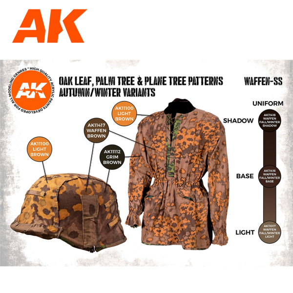 AK 11625 6 x17 ml. Meşe Yaprağı, Sonbahar-Kış Desenli Uniformalar, Akrilik 3GEN Model Boyası Seti