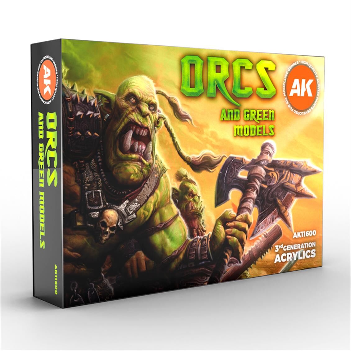 AK 11600 6x17 ml. Orc ve Yeşil Yaratık Teni, Figürler için Akrilik Model Boyası Seti