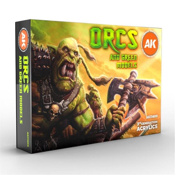 AK 11600 6x17 ml. Orc ve Yeşil Yaratık Teni, Figürler için Akrilik Model Boyası Seti