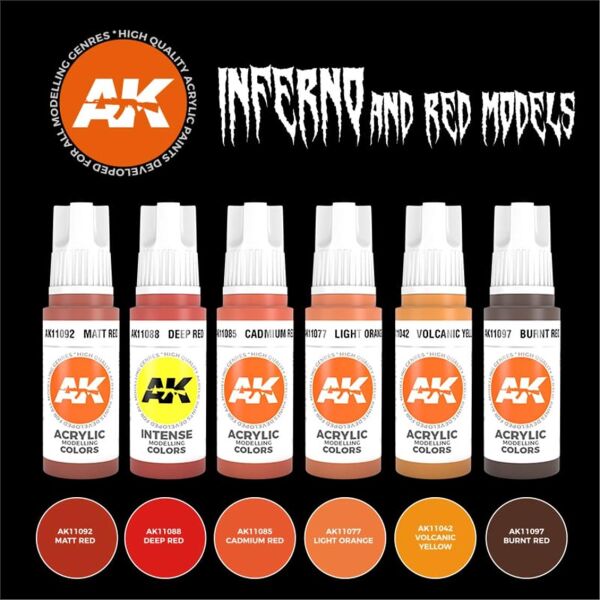 AK 11604 6x17 ml. Cehennem ve Kırmızı Yaratıklar, Figürler için Akrilik Model Boyası Seti