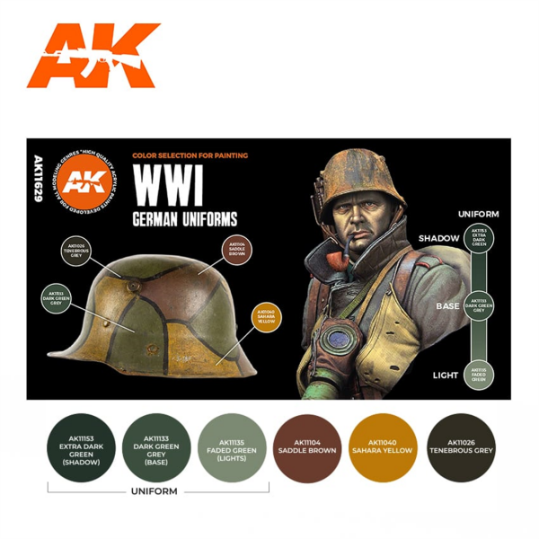 AK 11629 6 x17 ml. WW I Alman Uniformalar, Akrilik 3GEN Model Boyası Seti