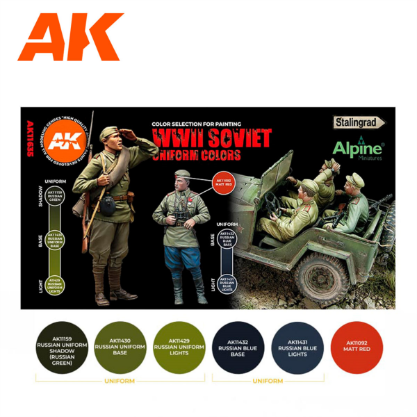 AK 11635 6 x17 ml. WW II Sovyet Uniformaları, Akrilik 3GEN Model Boyası Seti