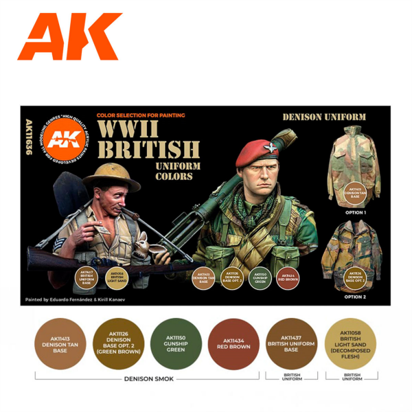 AK 11636 6 x17 ml. WW II Ingiliz Uniformaları, Akrilik 3GEN Model Boyası Seti