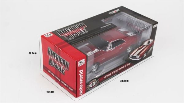 AutoWorld AMM1228 1/18 Ölçek, 1967 Nickey Chevrolet Camaro Z28 (MCACN), Bolero Red, Sergilemeye Hazır Metal Araba Modeli
