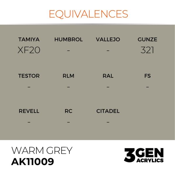 AK 11009 17 ml. Warm Grey, 3GEN Akrilik Model Boyası