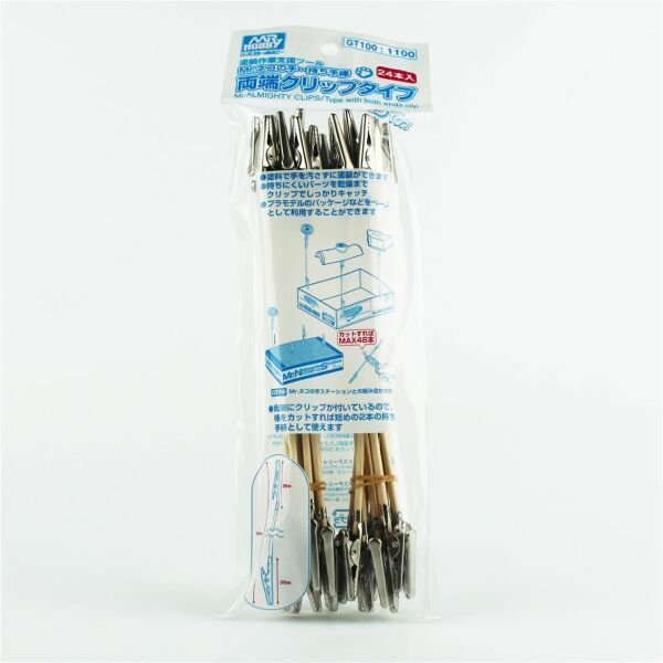 Mr.Hobby GT-100 Çift Tarafı Metal Klipsli, 19 cm. Ahşap Çubuk, 24 Adet
