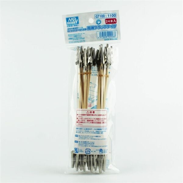 Mr.Hobby GT-100 Çift Tarafı Metal Klipsli, 19 cm. Ahşap Çubuk, 24 Adet